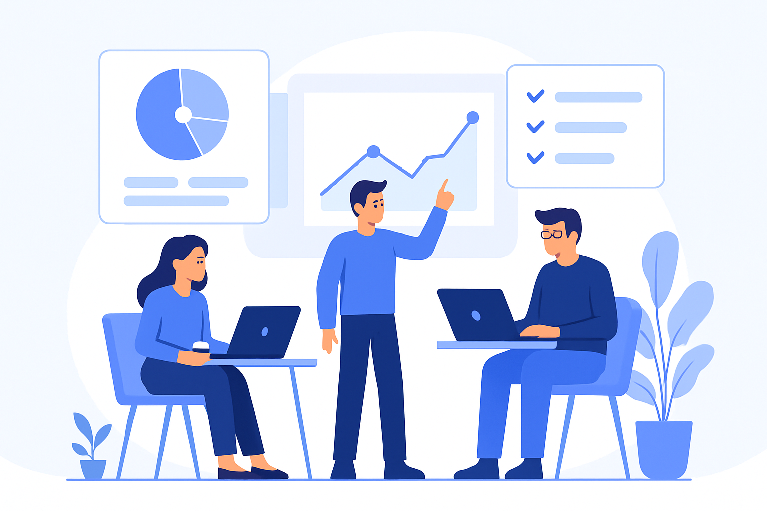 Illustration of a startup team working together